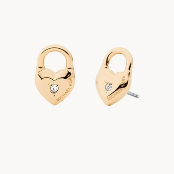 NWT MK Gold Heart Lock Studs - Picture 1 of 2